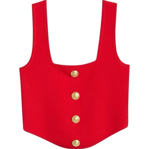 L'agence Women's Scarlet Red Gold Saga Knit Sleeveless Corset Top Size XL NWOT - Picture 6 of 16